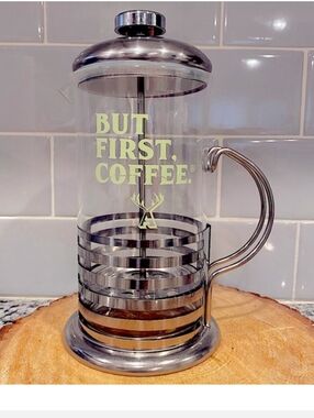 Alfred French Press Coffee Maker 20 oz "But First Coffee" New In Box